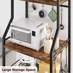 Scaffale da cucina per fornai, supporto per forno a microonde con grande cesto in filo metallico, stazione bar caffè industriale, scaffale portaoggetti da cucina a 4 ripiani