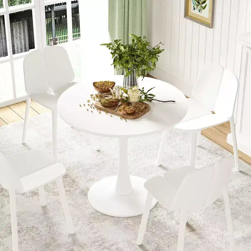 31,5 Tavolo Rotondo da Pranzo Tulipano per 2-4 Persone, Piano in Legno con Base a Piedistallo in Metallo