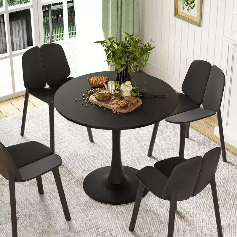 31,5 Tavolo Rotondo da Pranzo Tulipano per 2-4 Persone, Piano in Legno con Base a Piedistallo in Metallo