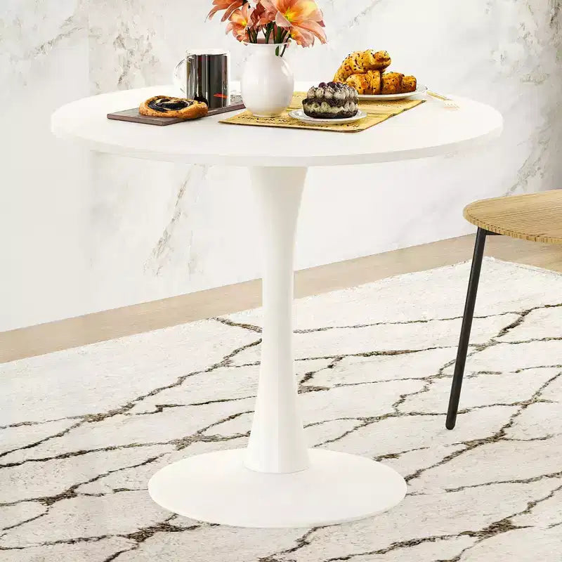 31,5 Tavolo Rotondo da Pranzo Tulipano per 2-4 Persone, Piano in Legno con Base a Piedistallo in Metallo