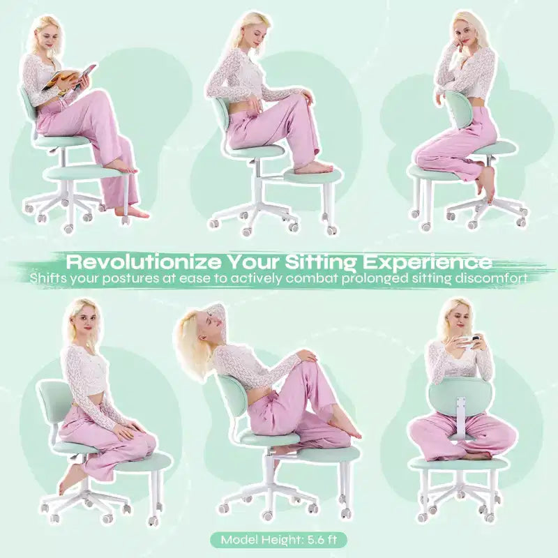 Pinmoco Sedia Ergonomica Incrociata con Ruote, Sedia da Ufficio Senza Braccioli per Piccoli Spazi, Supporto Lombare Potenziato, Altezza Regolabile