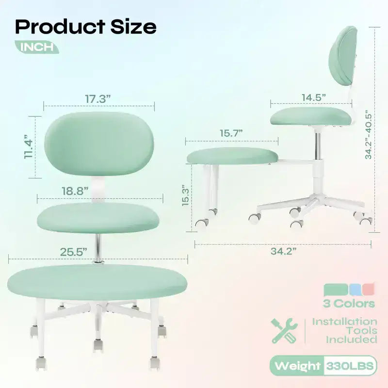 Pinmoco Sedia Ergonomica Incrociata con Ruote, Sedia da Ufficio Senza Braccioli per Piccoli Spazi, Supporto Lombare Potenziato, Altezza Regolabile