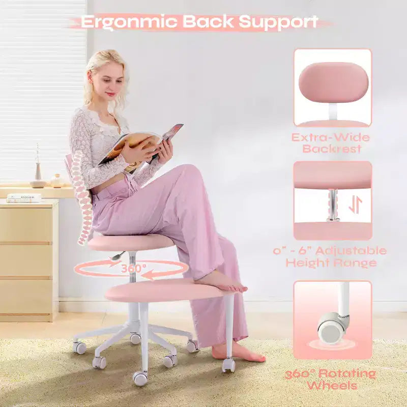 Pinmoco Sedia Ergonomica Incrociata con Ruote, Sedia da Ufficio Senza Braccioli per Piccoli Spazi, Supporto Lombare Potenziato, Altezza Regolabile