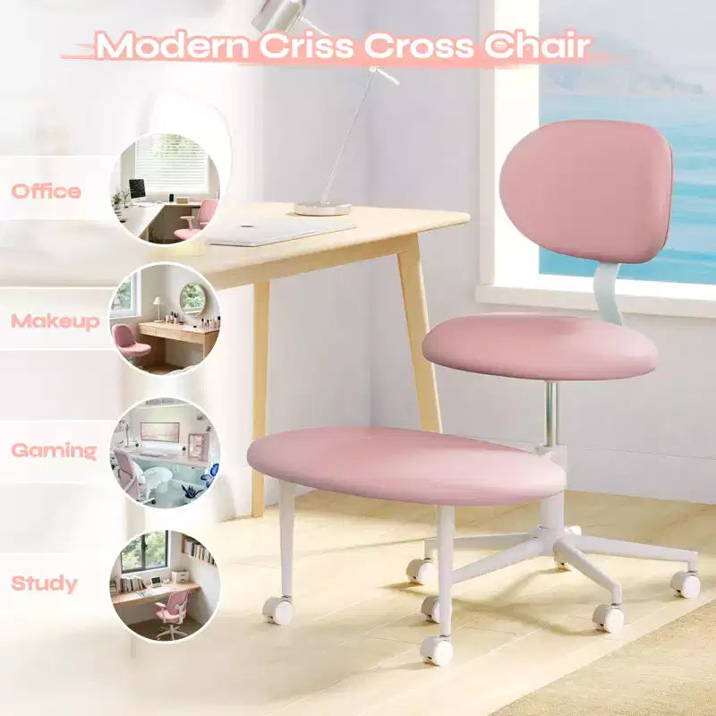 Pinmoco Sedia Ergonomica Incrociata con Ruote, Sedia da Ufficio Senza Braccioli per Piccoli Spazi, Supporto Lombare Potenziato, Altezza Regolabile