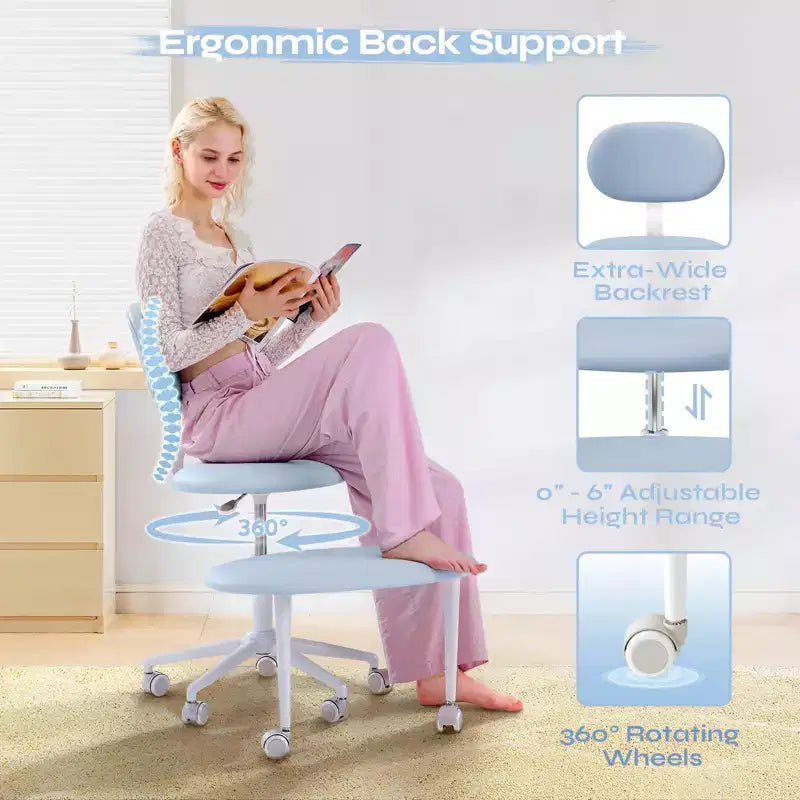 Pinmoco Sedia Ergonomica Incrociata con Ruote, Sedia da Ufficio Senza Braccioli per Piccoli Spazi, Supporto Lombare Potenziato, Altezza Regolabile