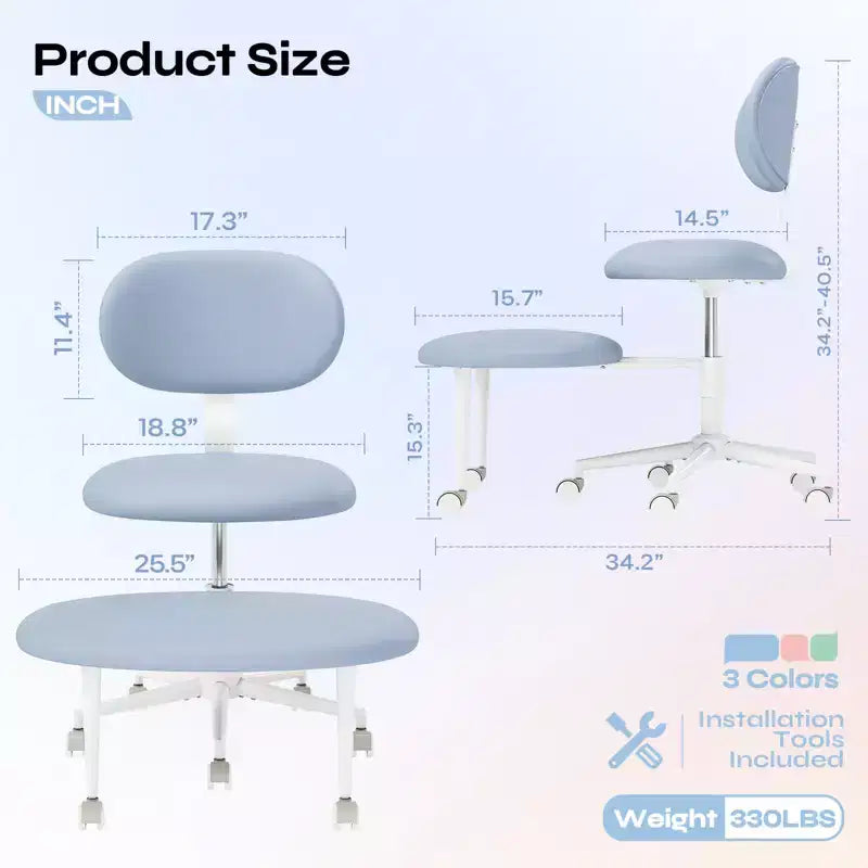 Pinmoco Sedia Ergonomica Incrociata con Ruote, Sedia da Ufficio Senza Braccioli per Piccoli Spazi, Supporto Lombare Potenziato, Altezza Regolabile