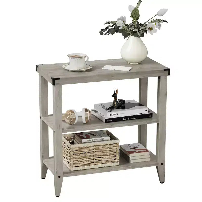 Tavolino rustico da fattoria con ripiano portaoggetti per piccoli spazi, comodino stretto grigio per soggiorno, camera da letto (2 pz.)