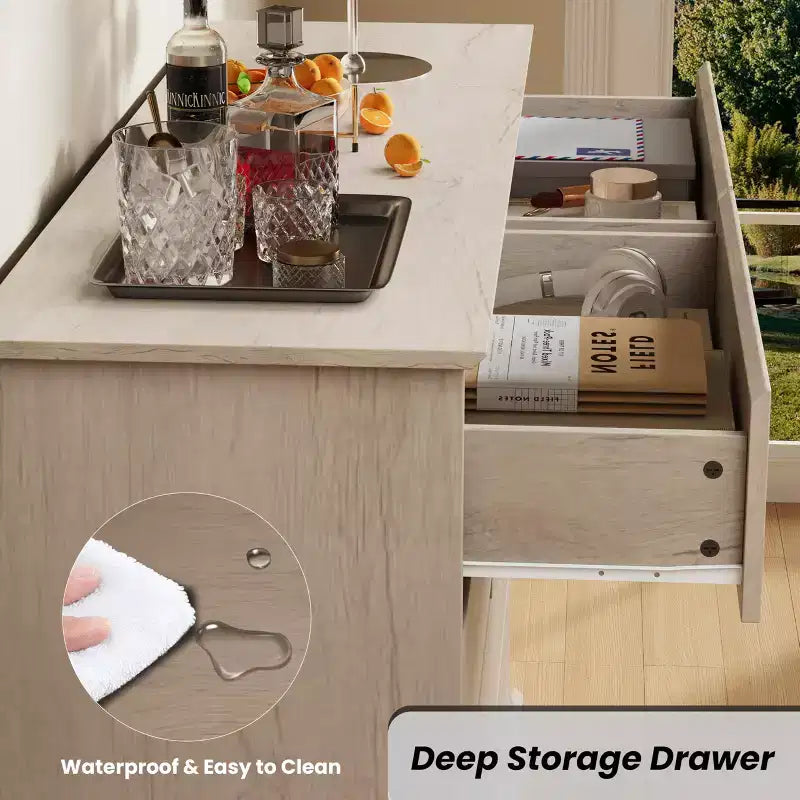 Cassettiera a 8 cassetti per camera da letto, Comò con cassetti profondi, Cassettiera doppia grande per armadio con piano largo, Cassettiera orizzontale in legno per soggiorno