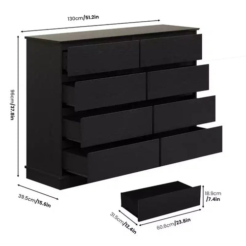 Cassettiera a 8 cassetti per camera da letto, Comò con cassetti profondi, Cassettiera doppia grande per armadio con piano largo, Cassettiera orizzontale in legno per soggiorno