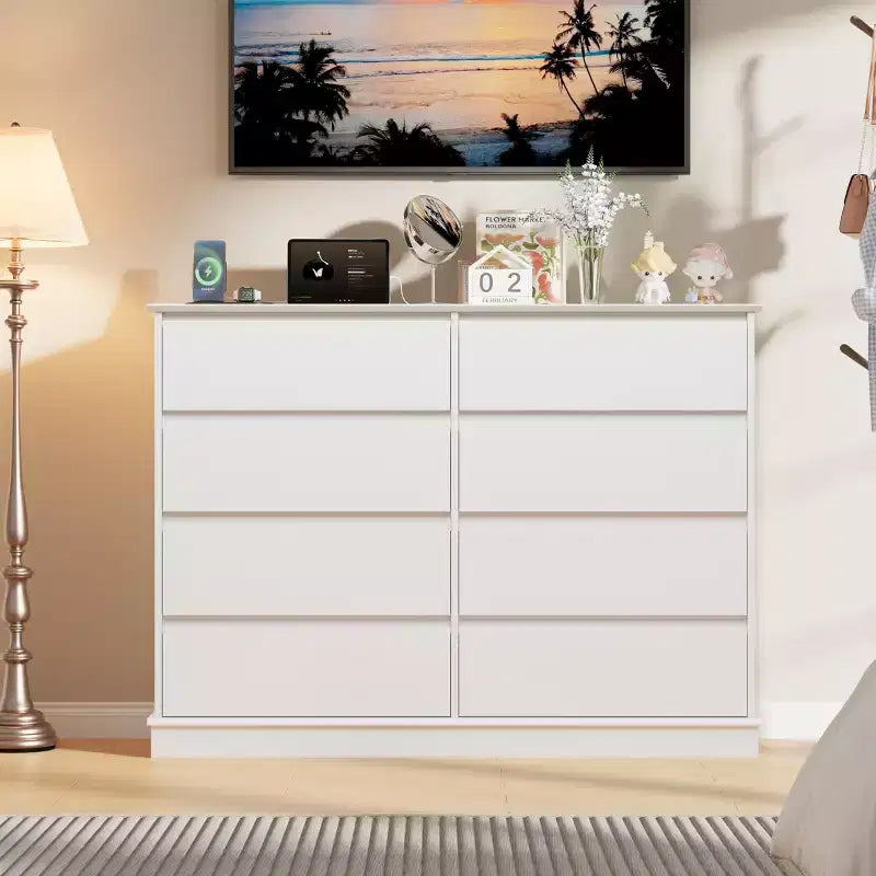 Cassettiera a 8 cassetti per camera da letto, Comò con cassetti profondi, Cassettiera doppia grande per armadio con piano largo, Cassettiera orizzontale in legno per soggiorno