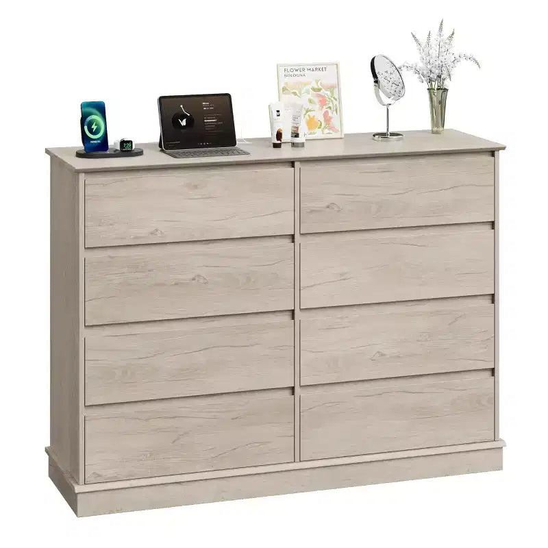 Cassettiera a 8 cassetti per camera da letto, Comò con cassetti profondi, Cassettiera doppia grande per armadio con piano largo, Cassettiera orizzontale in legno per soggiorno