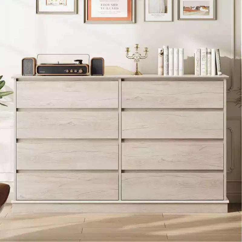 Cassettiera a 8 cassetti per camera da letto, Comò con cassetti profondi, Cassettiera doppia grande per armadio con piano largo, Cassettiera orizzontale in legno per soggiorno