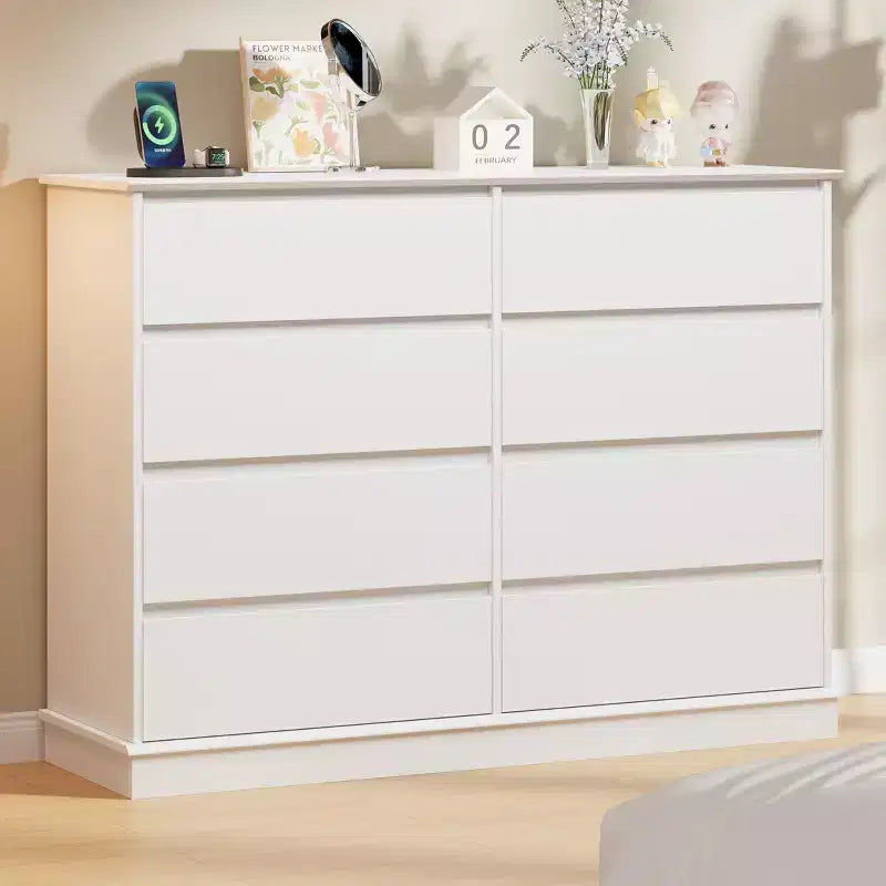Cassettiera a 8 cassetti per camera da letto, Comò con cassetti profondi, Cassettiera doppia grande per armadio con piano largo, Cassettiera orizzontale in legno per soggiorno
