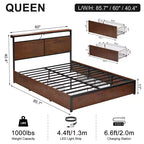 Hausource - Struttura letto imbottita con testiera a LED, cassetti portaoggetti e porte USB, nessuna molla richiesta