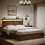Hausource - Struttura letto imbottita con testiera a LED, cassetti portaoggetti e porte USB, nessuna molla richiesta