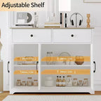 Pratico armadietto contenitore, mobile buffet con pannello laterale e vano portaoggetti, ripiano regolabile e 2 cassetti, bianco