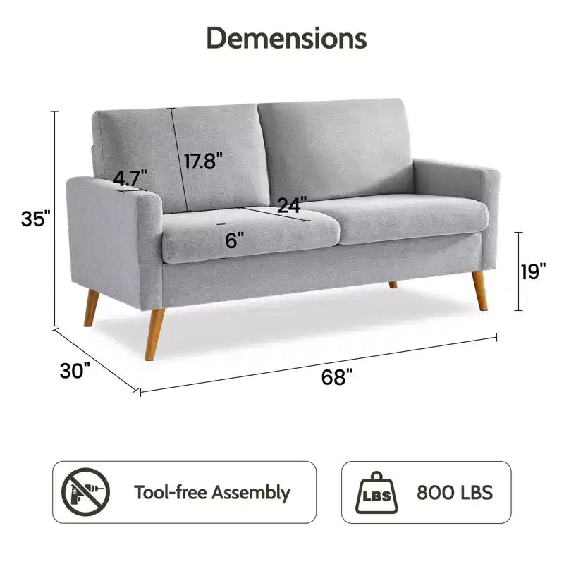 Dyonery divano da coppia in velluto a coste da 172 cm, divano moderno da coppia per soggiorno, camera da letto e ufficio, divano confortevole con cuscino a molla