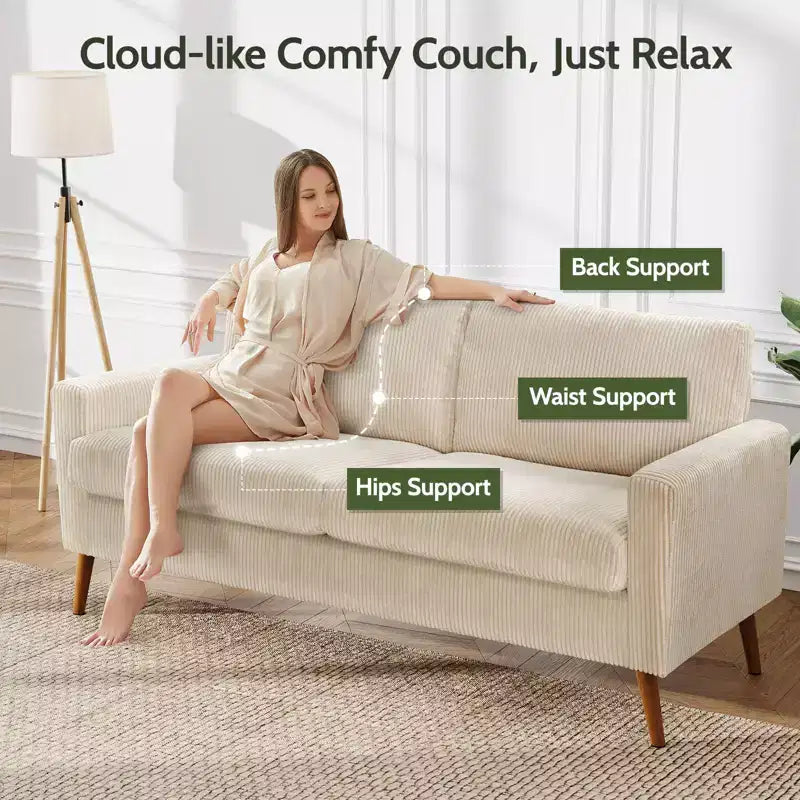 Dyonery divano da coppia in velluto a coste da 172 cm, divano moderno da coppia per soggiorno, camera da letto e ufficio, divano confortevole con cuscino a molla