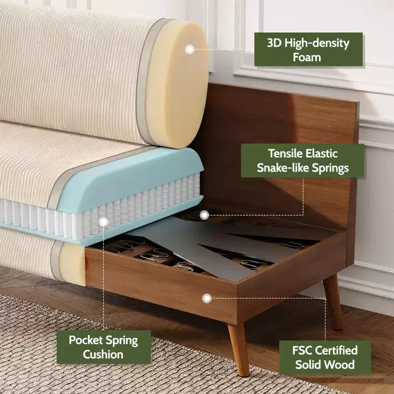 Dyonery divano da coppia in velluto a coste da 172 cm, divano moderno da coppia per soggiorno, camera da letto e ufficio, divano confortevole con cuscino a molla