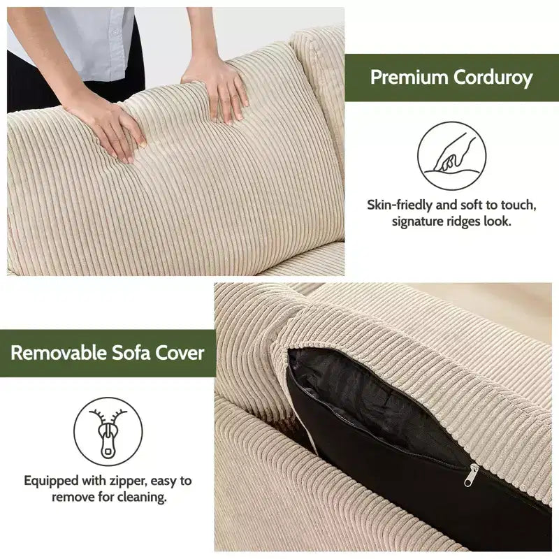 Dyonery divano da coppia in velluto a coste da 172 cm, divano moderno da coppia per soggiorno, camera da letto e ufficio, divano confortevole con cuscino a molla