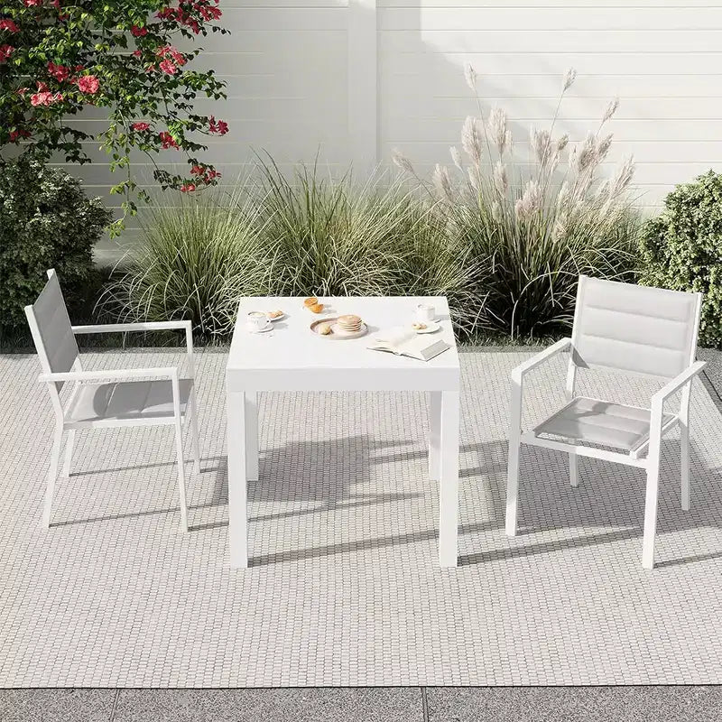 Set da pranzo da esterno allungabile per 4-6 persone, tavolo da patio da 80-160 cm, struttura in alluminio