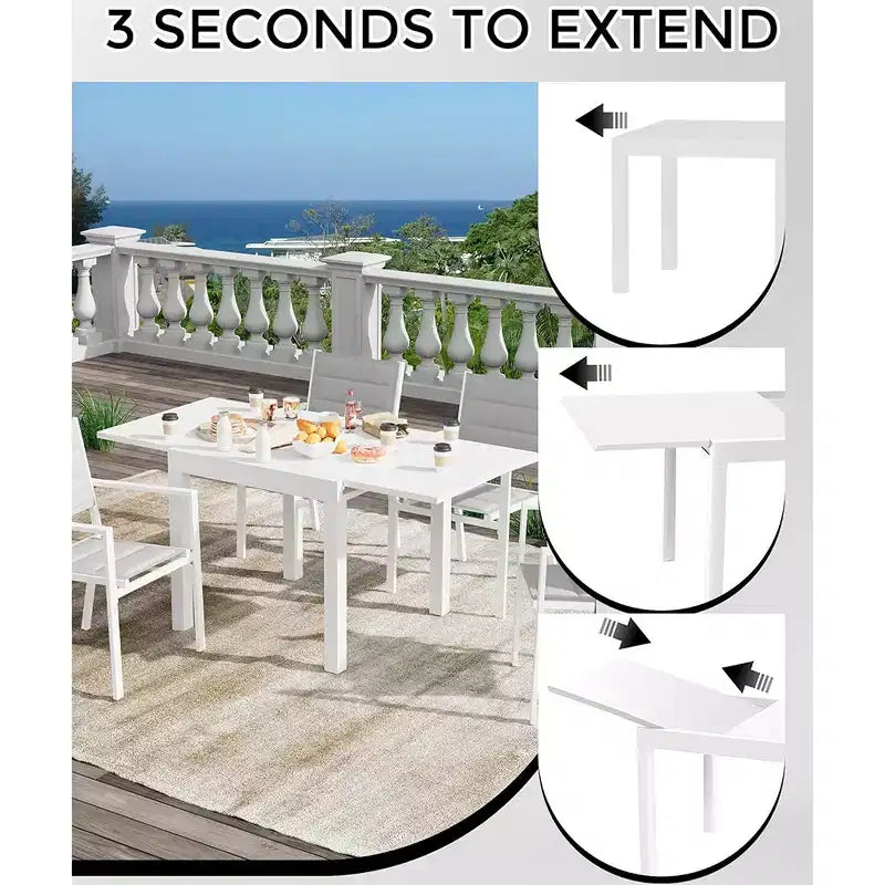 Set da pranzo da esterno allungabile per 4-6 persone, tavolo da patio da 80-160 cm, struttura in alluminio