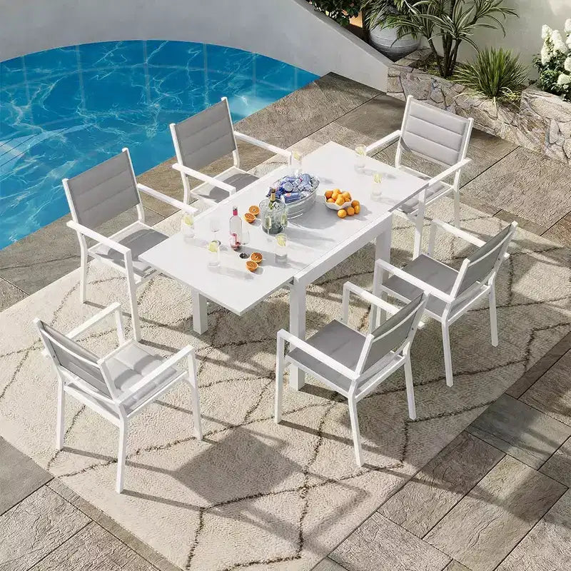 Set da pranzo da esterno allungabile per 4-6 persone, tavolo da patio da 80-160 cm, struttura in alluminio