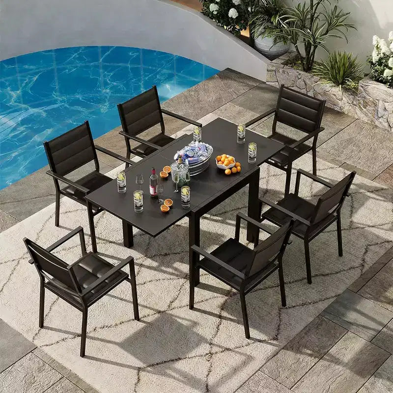 Set da pranzo da esterno allungabile per 4-6 persone, tavolo da patio da 80-160 cm, struttura in alluminio