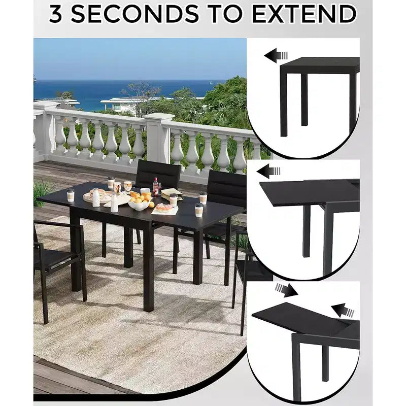 Set da pranzo da esterno allungabile per 4-6 persone, tavolo da patio da 80-160 cm, struttura in alluminio