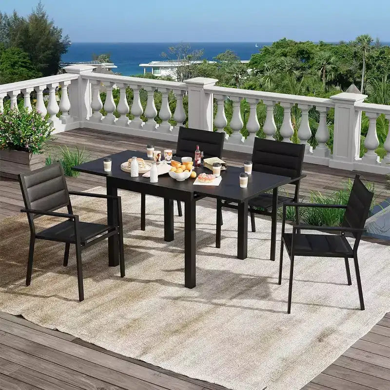 Set da pranzo da esterno allungabile per 4-6 persone, tavolo da patio da 80-160 cm, struttura in alluminio