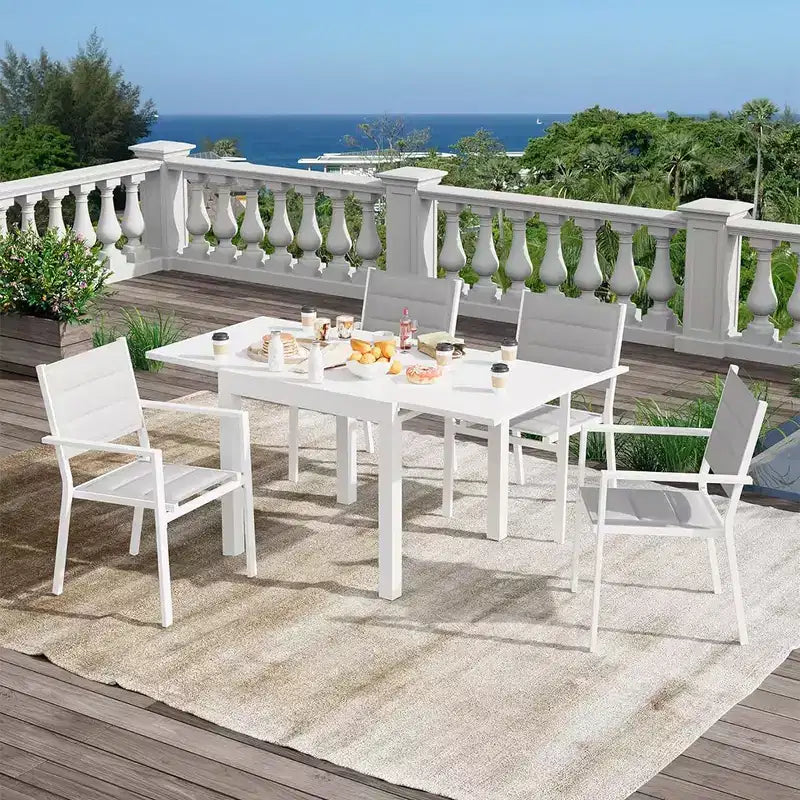 Set da pranzo da esterno allungabile per 4-6 persone, tavolo da patio da 80-160 cm, struttura in alluminio