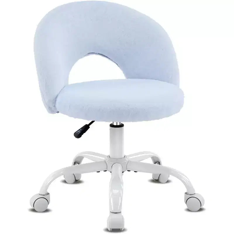 VINGLI 360Swivel Small Vanity Chair with Wheels for Girls, Cute Adjustable Height Armless Office Desk Chair for Small Space, Blue