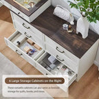 Mastgoal 69 W Grande Scrivania per Vanity con Piano in Vetro, Tavolo da Trucco Rustico con 9 Grandi Cassetti Contenitori, 3 Colori Disponibili Luce & Specchio LED HD da 30