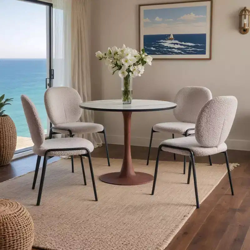 LeisureMod Bristol Tavolo da Pranzo Rotondo, Piano in MDF con Base a Piedistallo in Acciaio e Legno di Ciliegio, Tavolo d'Appoggio Moderno per Cucina, Sala da Pranzo e Piccoli Spazi