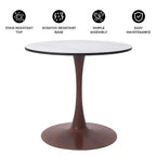 LeisureMod Bristol Tavolo da Pranzo Rotondo, Piano in MDF con Base a Piedistallo in Acciaio e Legno di Ciliegio, Tavolo d'Appoggio Moderno per Cucina, Sala da Pranzo e Piccoli Spazi