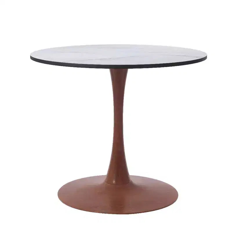 LeisureMod Bristol Tavolo da Pranzo Rotondo, Piano in MDF con Base a Piedistallo in Acciaio e Legno di Ciliegio, Tavolo d'Appoggio Moderno per Cucina, Sala da Pranzo e Piccoli Spazi
