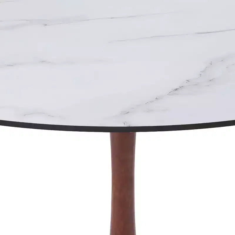 LeisureMod Bristol Tavolo da Pranzo Rotondo, Piano in MDF con Base a Piedistallo in Acciaio e Legno di Ciliegio, Tavolo d'Appoggio Moderno per Cucina, Sala da Pranzo e Piccoli Spazi