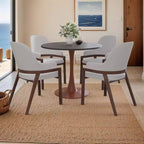 LeisureMod Bristol Tavolo da Pranzo Rotondo, Piano in MDF con Base a Piedistallo in Acciaio e Legno di Ciliegio, Tavolo d'Appoggio Moderno per Cucina, Sala da Pranzo e Piccoli Spazi