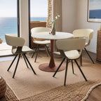 LeisureMod Bristol Tavolo da Pranzo Rotondo, Piano in MDF con Base a Piedistallo in Acciaio e Legno di Ciliegio, Tavolo d'Appoggio Moderno per Cucina, Sala da Pranzo e Piccoli Spazi