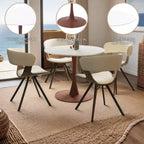 LeisureMod Bristol Tavolo da Pranzo Rotondo, Piano in MDF con Base a Piedistallo in Acciaio e Legno di Ciliegio, Tavolo d'Appoggio Moderno per Cucina, Sala da Pranzo e Piccoli Spazi