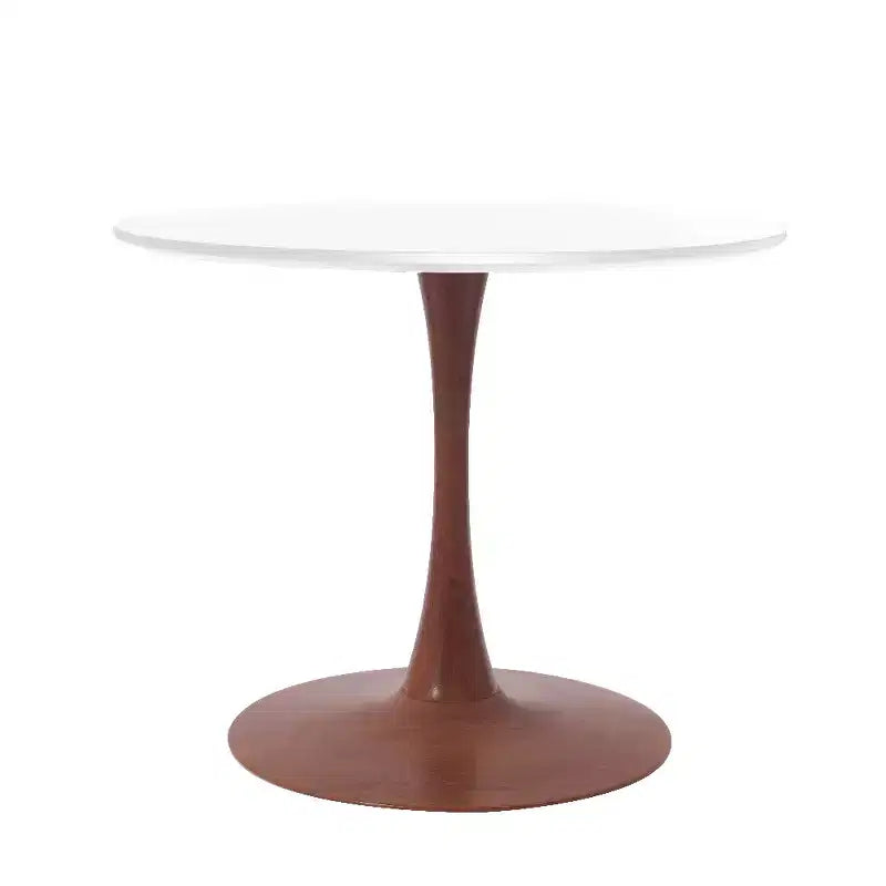 LeisureMod Bristol Tavolo da Pranzo Rotondo, Piano in MDF con Base a Piedistallo in Acciaio e Legno di Ciliegio, Tavolo d'Appoggio Moderno per Cucina, Sala da Pranzo e Piccoli Spazi
