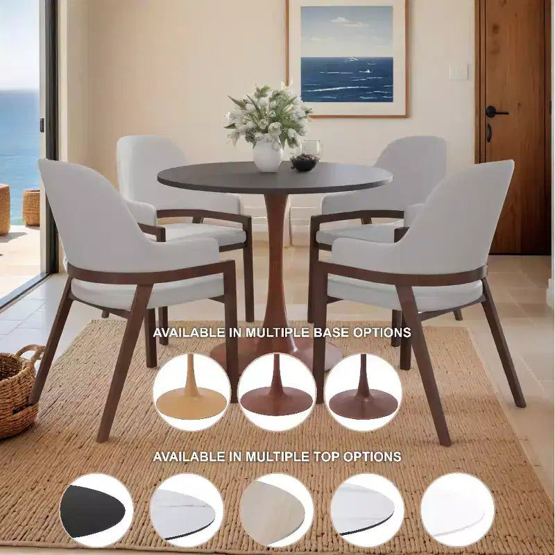 LeisureMod Bristol Tavolo da Pranzo Rotondo, Piano in MDF con Base a Piedistallo in Acciaio e Legno di Ciliegio, Tavolo d'Appoggio Moderno per Cucina, Sala da Pranzo e Piccoli Spazi