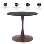 LeisureMod Bristol Tavolo da Pranzo Rotondo, Piano in MDF con Base a Piedistallo in Acciaio e Legno di Ciliegio, Tavolo d'Appoggio Moderno per Cucina, Sala da Pranzo e Piccoli Spazi