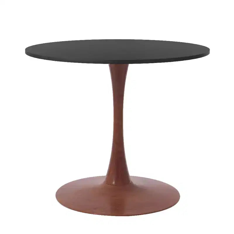 LeisureMod Bristol Tavolo da Pranzo Rotondo, Piano in MDF con Base a Piedistallo in Acciaio e Legno di Ciliegio, Tavolo d'Appoggio Moderno per Cucina, Sala da Pranzo e Piccoli Spazi