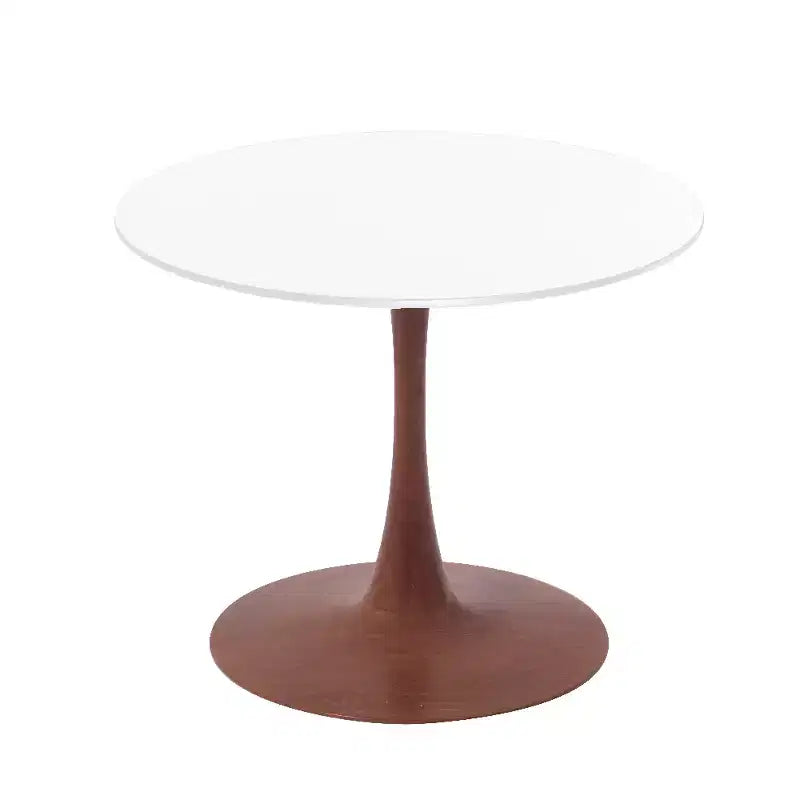 LeisureMod Bristol Tavolo da Pranzo Rotondo, Piano in MDF con Base a Piedistallo in Acciaio e Legno di Ciliegio, Tavolo d'Appoggio Moderno per Cucina, Sala da Pranzo e Piccoli Spazi