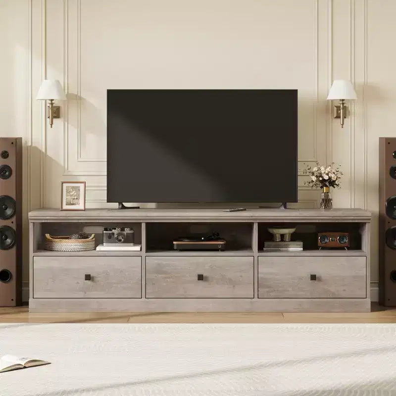 CuisinSmart Mobile TV da 178 cm con cassetto portaoggetti, Consolle TV Mid-Century Modern con ripiani aperti, Mobile TV multimediale