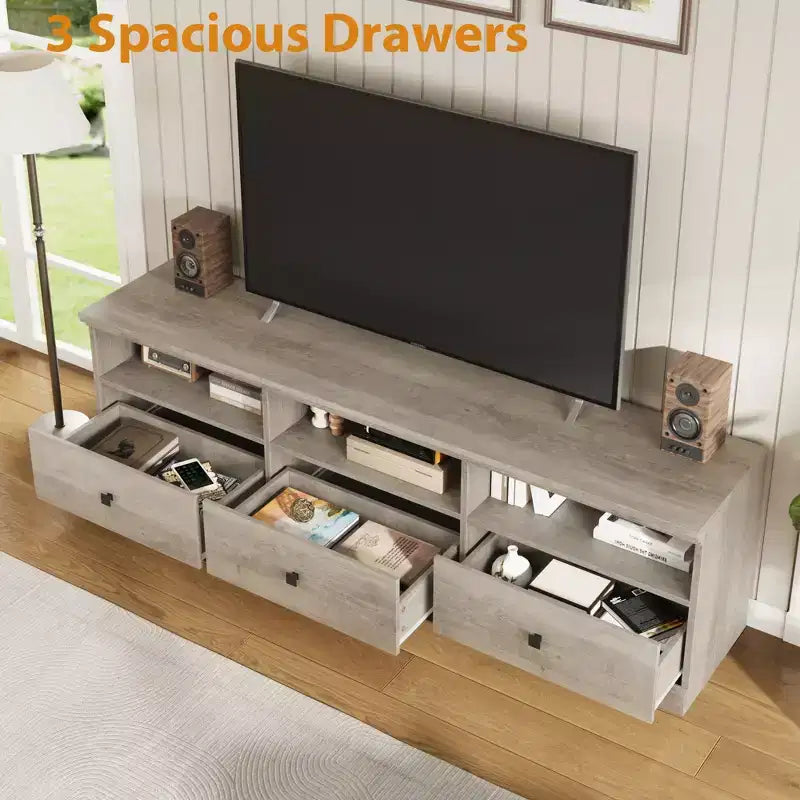 CuisinSmart Mobile TV da 178 cm con cassetto portaoggetti, Consolle TV Mid-Century Modern con ripiani aperti, Mobile TV multimediale
