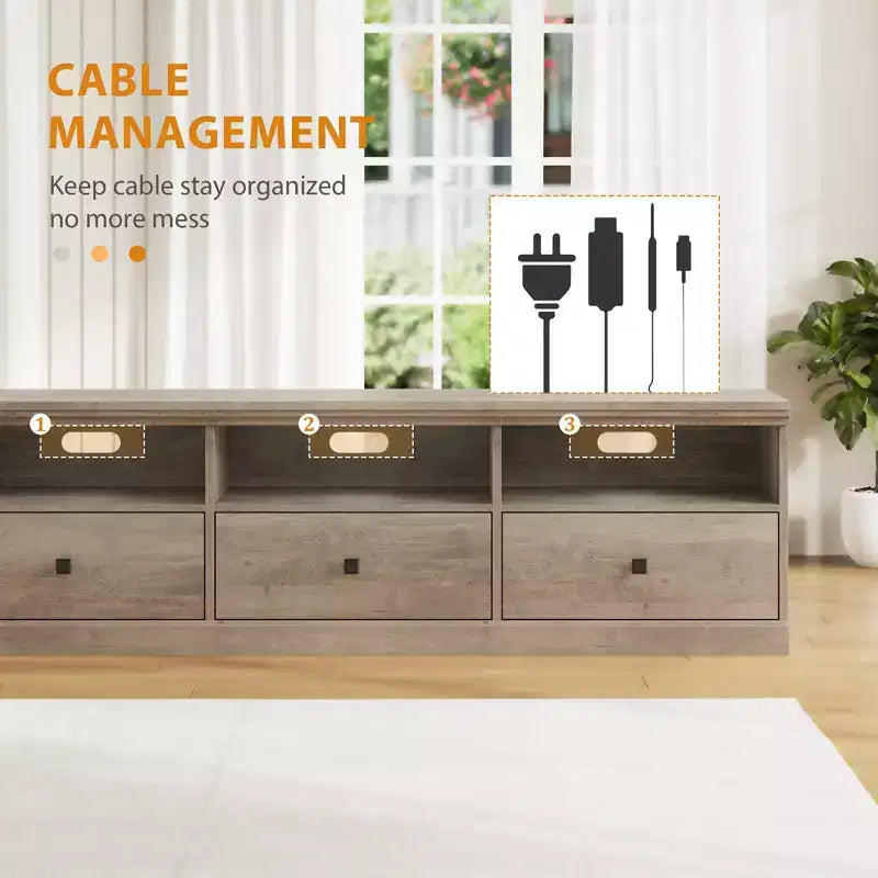 CuisinSmart Mobile TV da 178 cm con cassetto portaoggetti, Consolle TV Mid-Century Modern con ripiani aperti, Mobile TV multimediale