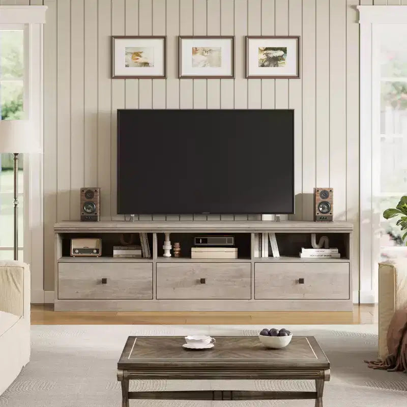 CuisinSmart Mobile TV da 178 cm con cassetto portaoggetti, Consolle TV Mid-Century Modern con ripiani aperti, Mobile TV multimediale
