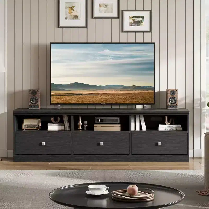 CuisinSmart Mobile TV da 178 cm con cassetto portaoggetti, Consolle TV Mid-Century Modern con ripiani aperti, Mobile TV multimediale